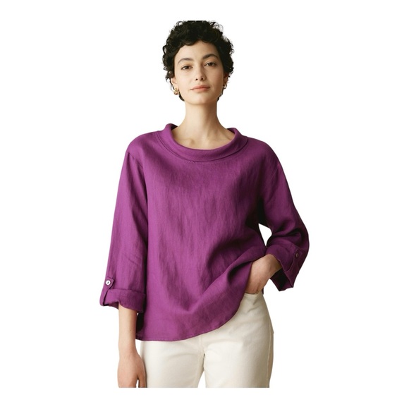 Lintico 100% Linen Draped Neck HOLLIS blouse Top violet velvet size XL - Picture 6 of 11